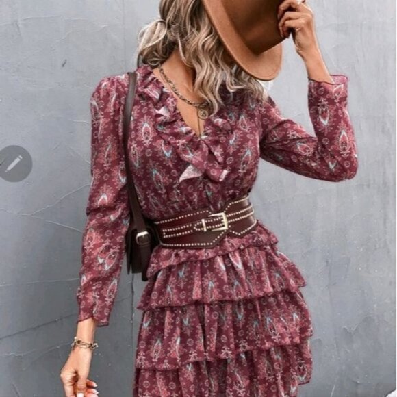 ALL OVER PRINT BOHO DRESS - Picture 1 of 8